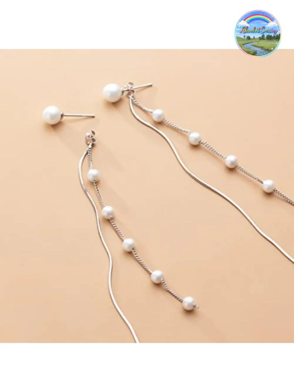 925 Sterling Silver Simulated Pearl Dangle Earrings Chain for Women Teens